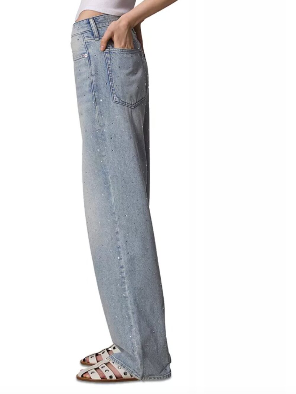 NWT rag & bone Logan Bejeweled Wide Leg Jeans Misty Rhinestone Jewel 28 NWT $358 - Picture 5 of 6